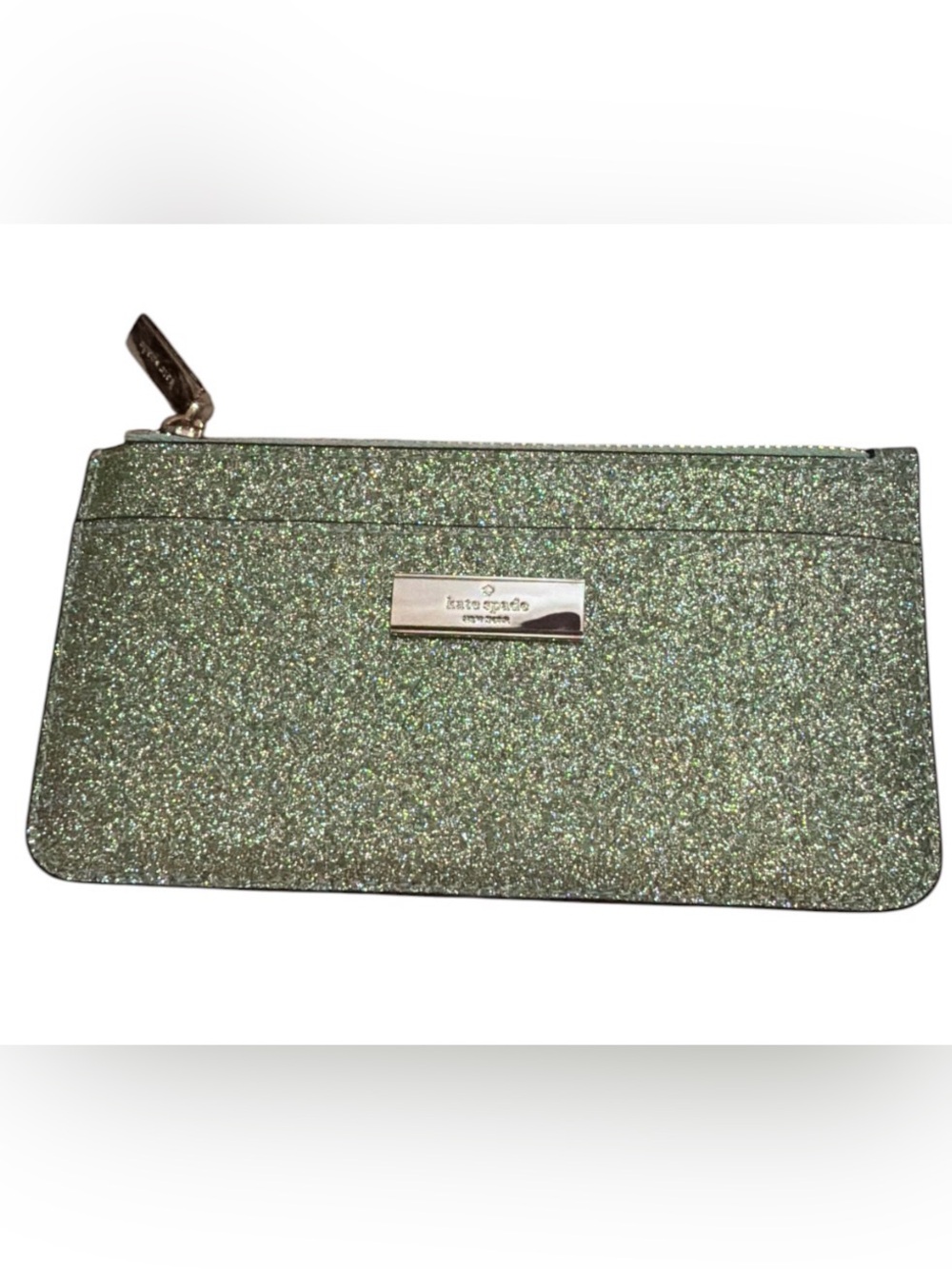 kate spade Sea Water Green Glitter Slim Wallet EUC